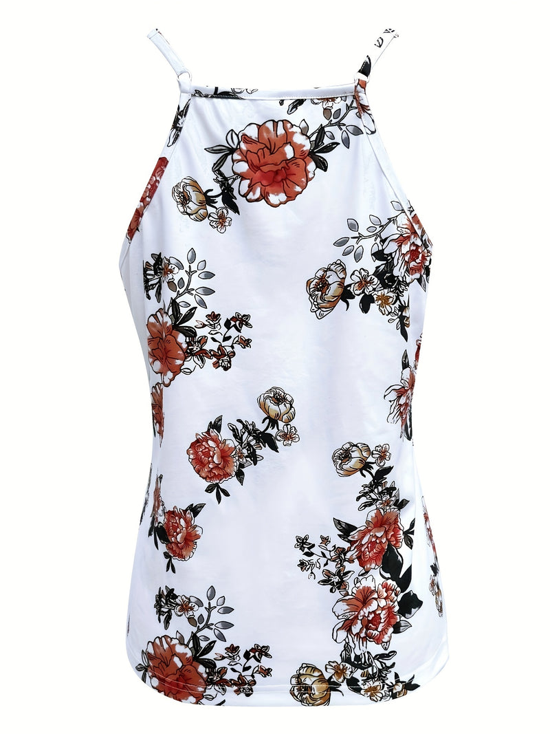 Top Casual Sem Mangas com Decote em V e Renda Floral