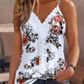 Top Casual Sem Mangas com Decote em V e Renda Floral