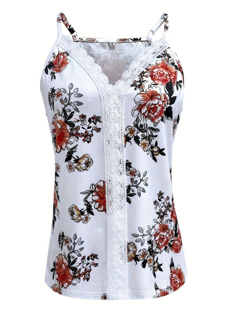Top Casual Sem Mangas com Decote em V e Renda Floral
